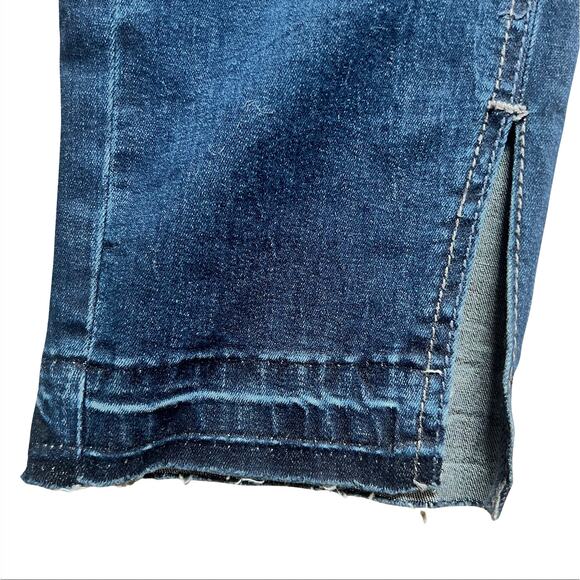 Seven7 High Rise Skinny Dark Wash Distressed Jeans Slit Ankle Raw Hem size 14W - Picture 12 of 12